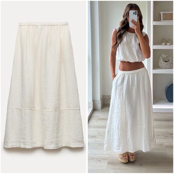 ZARA 100% LINEN MIDI SKIRT ZW COLLECTION - Picture 1 of 8